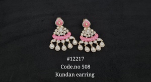 Pendientes Colgantes Kundan 12217, Pendientes con Dijes de Esmalte Chapados en Oro, Piedra Tallada en Forma de Pera, Joyería Kundan para Bodas y Fiestas - Product Image 6