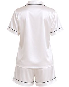 Conjunto de pijama de satén champán personalizado para mujer, ropa de dormir de seda de lujo, traje de noche con botones, conjunto de loungewear suave de manga corta - Product Image 2