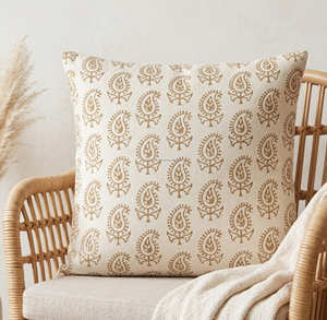 Yellow Leaf Pattern <b>Throw</b> Pillow Cover Removable 22x22 Durable Cotton Printed <b>Chair</b> Pillowslip Made in India - Product Image 1