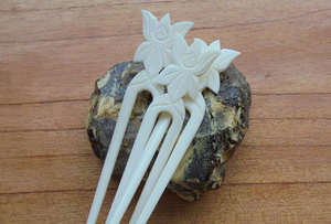 Bâtonnet à cheveux en os naturel fait main, écologique, objet d'art moderne, accessoire ethnique, support pour chignon, usage quotidien/fêtes, naturel - Product Image 5