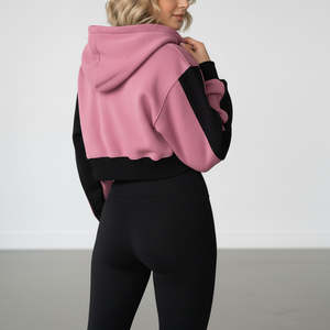 เสื้อฮู้ดดี้ผู้หญิงผ้าฝ้ายดีไซน์สั่งทำปี 2026 สีชมพู-ดำ ทรงหลวมไหล่ตก อุ่นสบายสำหรับฤดูหนาว ทรงเข้ารูป - Product Image 6