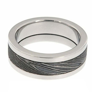 Anillo de Boda de Acero de Damasco Forjado a Mano Único para Hombre, Banda de Acero con Patrón Audaz, Fábrica de Joyería OEM ODM - Product Image 3