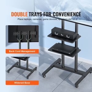 Portable <b>TV</b> <b>Stand</b> Cart for 32 70 Inch <b>TVs</b> Height Adjustable Double Tray Audio Tilt Feature for Mobile Use Durable LCD Material - Product Image 5