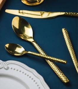 Golden Hammered Finish <b>Flatware</b> <b>Set</b> of 4 Elegant Wedding Restaurant Cutlery <b>Set</b> - Product Image 4