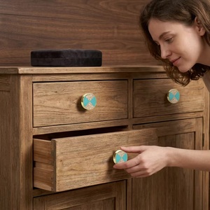 Brass Cabinet Knob Teal Wood Pattern Modern Style Furniture Handle for Kitchen Dresser Bathroom Warehouse <b>Doors</b> Eco-Friendly - Product Image 4