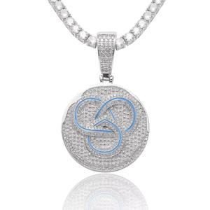 Unisex Rhodium Plated Cubic Zirconia Pendant Necklace With <b>Rope</b> <b>Chain</b> Hiphop Style 24 Inches Pave Setting Brass Jewelry for Sale - Product Image 4