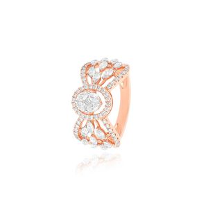 Wholesale 14K Rose Gold Oval Diamond Halo Filigree <b>Ring</b> Marquise Cluster Wide Band Real Diamond <b>Statement</b> <b>Ring</b> For Women Jewelry - Product Image 2