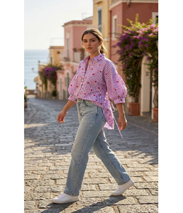 Chemise élégante rayée lavande en coton pour femme, haut décontracté d'été à manches longues, tissu léger et stylé, fournisseur en gros - Product Image 1