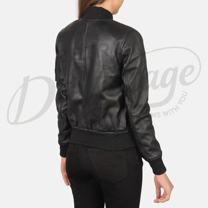 Blouson bomber en cuir véritable noir pour femme, coupe ajustée, en peau de mouton souple, vêtement d'extérieur décontracté pour l'hiver, manteau zippé en cuir véritable de qualité supérieure - Product Image 2