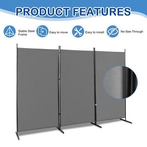6FT Trifold 160g Polyester Cloth Carbon Steel <b>Frame</b> <b>Plastic</b> Foot Foldable Screen Gray Room Divider - Product Image 2