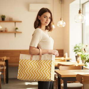 Customized Heavy-Duty Thick Canvas Foldable Grocery Shopping Tote | Reusable Expandable Carry Bag Natural Color Medium Size <b>Silk</b> - Product Image 1