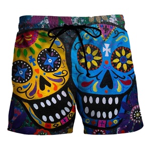 Pantalones cortos de baño con estampado de calavera y rosas para hombre, pantalones cortos de playa de secado rápido, pantalones cortos informales de verano con cordón - Product Image 2