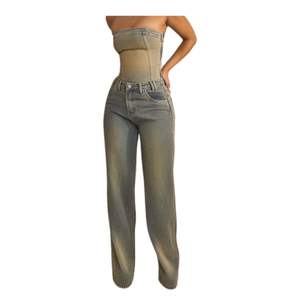 Nouveau Jean en Denim Délavé Vintage Taille Haute Coupe Droite Ample pour Femme, Style Urbain, Vente en Gros Personnalisée OEM ODM - Product Image 1