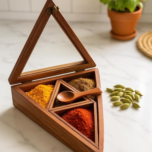 Wooden Spice <b>Box</b> with Compartments for <b>Herbs</b> and Spices Traditional Carved Storage Containerby blossom craft india - Product Image 5