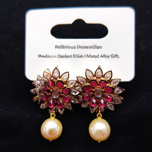 Religious Bohemian Number Pearl Pendant Earrings Gold Plated Alloy Gift - Product Image 2