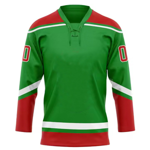 Camiseta de Hockey sobre Hielo Sublimada Personalizada para Hombre, Manga Larga, Cuello en V, Absorbe la Humedad, 100% Poliéster, Diseño a Rayas, Corte Regular - Product Image 1