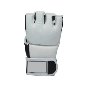Gants de MMA demi-doigts en PU avec fermeture Velcro, équipement d'entraînement d'arts martiaux unisexe, blanc et noir - Product Image 4