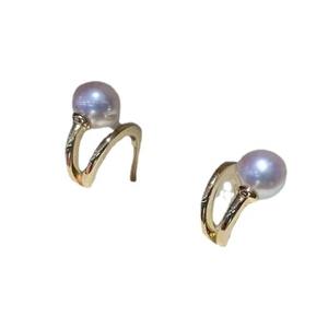 Pendientes de Perlas AK de Agua Dulce Estilo Japonés con Incrustaciones de Oro de 14k y Mejoras de Diamantes, Compactos y Elegantes - Product Image 5