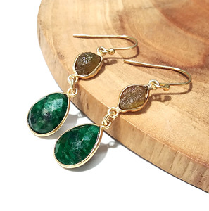 Natural Emerald & Peridot Drop <b>Earrings</b> Gold Plated Bezel Set Handmade Gemstone Dangle <b>Earring</b> Solid 925 Sterling <b>Silver</b> Jewelry - Product Image 6