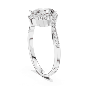 Bague de fiançailles ovale 1 carat en diamant de laboratoire avec halo, en argent sterling 925, couleur E, pureté VS1, pavé, pour femme - Product Image 2