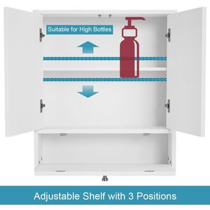 Mueble de Baño de Madera con Doble Puerta y Espejo, Montado en la Pared, con Almacenamiento - Product Image 3