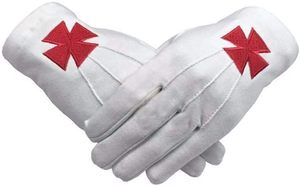 Guantes Masónicos de Caballero Templario con Cruz Nórdica Roja, Bordado a Máquina en Algodón Blanco (2 Pares) (Talla Grande) - Product Image 2