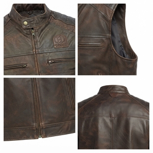 Gilet sans manches pour homme en cuir véritable avec poche zippée - Product Image 4