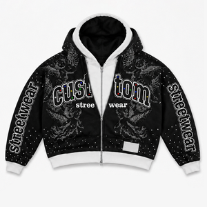 Sweat à capuche zippé personnalisé pour homme, style streetwear avec strass, coupe oversize, nouveau style tendance, qualité premium 100%, unisexe - Product Image 1