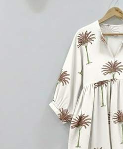 Vestido Midi Bohemio de Verano para Mujer, Cuello en V, Cierre con Cordones, Ecológico, 100% Algodón, Estampado Floral, Corte en A - Product Image 4