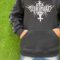 Sweat à capuche noir d'automne 400g en mélange polyester-coton, molleton tricoté respirant, impression DTF personnalisée