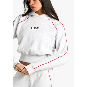 Sudadera con Capucha de Doble Línea para Mujer de Alta Calidad, Diseño Gráfico Personalizado, Estilo Deportivo Informal, Top Corto, Sudadera de Entrenamiento Extra Grande y Gruesa - Product Image 4