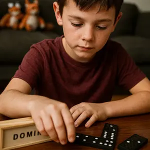 Jeu de dominos en bois noir de 28 pièces dans une boîte coulissante, pièces à thème numérique - Product Image 2