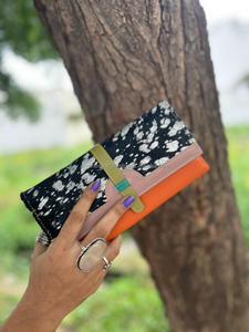 กระเป๋าคลัทช์สำหรับผู้หญิงหนังขนสัตว์พิมพ์ลายโลหะทำด้วยมือจริงกระเป๋าใส่บัตร ATM มีสไตล์สีรุ้งแบบอเนกประสงค์ - Product Image 2