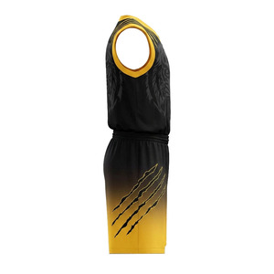 Maillots de basket personnalisés sublimés, sans manches, col en V, noir et jaune, imprimé tigre, anti-transpiration, pour hommes adultes. - Product Image 5