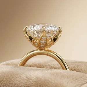 Bague de fiançailles en or plaqué 10 carats avec diamant de laboratoire taille ovale pour femme, motif feuille de papillon, bijoux de mariage certifiés IGI - Product Image 4