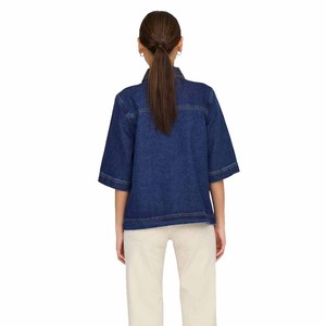 Plus Size Denim Shirt Women Regular Fit Long Top Hem Two Pocket Retro Style Casual Summer Autumn Oversized Button - Product Image 2