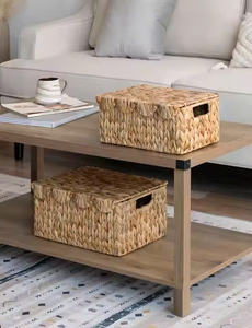 Rectangular Eco-Friendly Handmade Modern Storage Basket for Home Use on Top of <b>Cabinet</b> Woven From Water Hyacinth - Product Image 2