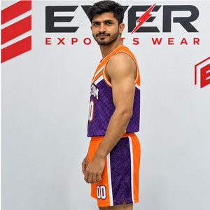 Ensemble d'uniformes de basket-ball sur mesure pour hommes, maillot et short bicolores orange et violet, nom et numéro de l'équipe, design unique - Product Image 2