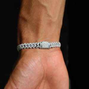 Pulsera de Lujo de Oro Blanco de 14K con Eslabones Cubanos y Engaste de Diamantes Geométricos en Zigzag, con Pavé de Diamantes Cultivados en Laboratorio, Estilo Hip Hop Miami - Product Image 4