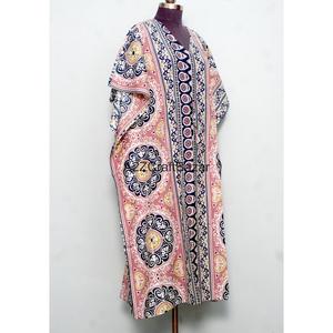 Caftán Maxi 100% Hecho a Mano en Algodón para Mujer, Cuello en V, Sin Mangas, Estampado Floral, Ecológico, Silueta Ajustada, Estilo Casual Natural - Product Image 4