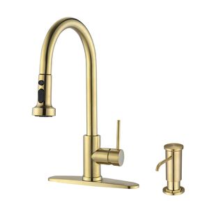 Rubinetto da Cucina Estraibile in Oro Spazzolato con Dispenser di Sapone in Acciaio Inossidabile - Product Image 1