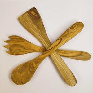 Juego de utensilios de cocina rústicos de madera de olivo hechos a mano - Product Image 2