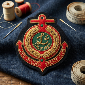 Parche Bordado Love A' Luck Yacht Club, Insignia de Tela para Coser con Ancla y Corona de Laurel, Diseño Circular - Product Image 5