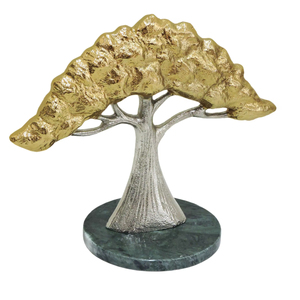 Elegante Escultura de Árbol de Aluminio Hecha a Mano con Follaje Dorado y Plateado, Base de Mármol Verde, Decoración de Hogar de Lujo, Adorno Artístico Moderno - Product Image 1