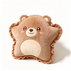 Almohada de peluche personalizada con forma de oveja linda, con cuernos marrones y borde rosa con volantes. - Product Image 4