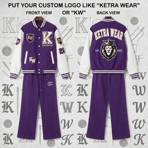 Conjunto Deportivo Casual 2026, Chaqueta y Pantalones Bordados con Letras Personalizadas, Traje Deportivo Bordado Morado y Blanco de 2 Piezas para Hombre - Product Image 1