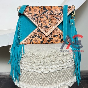 Best Selling Hand Tooled Suede Leather Crossbody Fringe Envelope <b>Bag</b> Western Genuine Leather Floral Carved Bohemian Shoulder <b>Bag</b> - Product Image 1