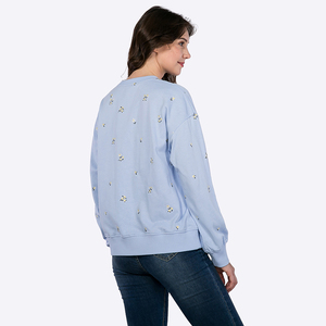 Sudadera con Cuello Redondo y Estampado Floral Azul Claro OEM, Sudadera Informal Personalizada para Mujer, Sudadera con Capucha de Manga Larga, Top de Algodón Suave - Product Image 3