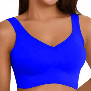 Sujetador deportivo con cuello en V para mujer, color blanco liso, transpirable, soporte medio, para yoga - Product Image 4