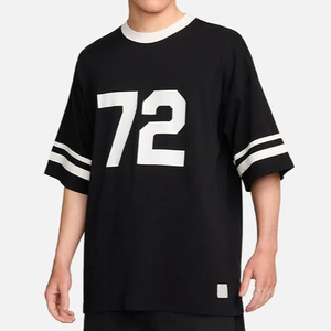 T-shirt noir surdimensionné pour homme avec impression du numéro 72 blanc, manches courtes, bordure contrastée, jersey décontracté en coton - Product Image 1